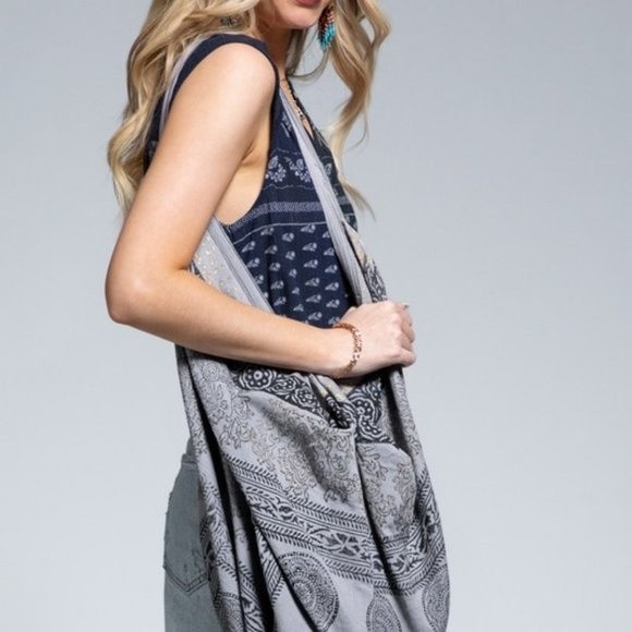 Black grey gold print Boho Tote bag shoulder handbag  print sling bag - Picture 8 of 8
